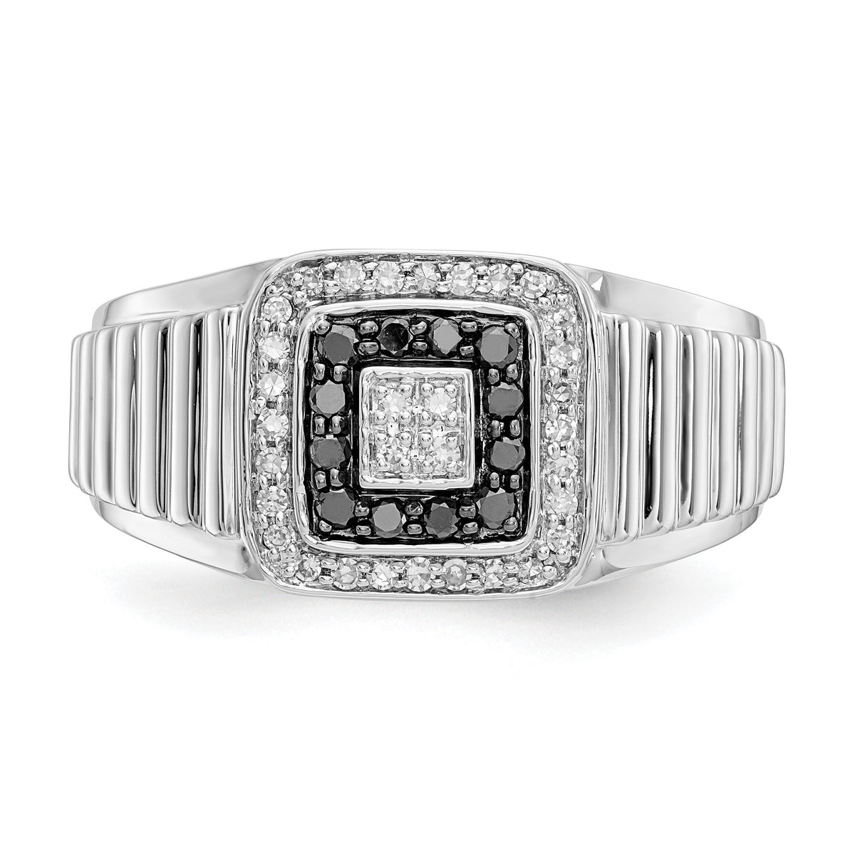 14k White Gold Black and White Diamond Mens Ring-RM5831