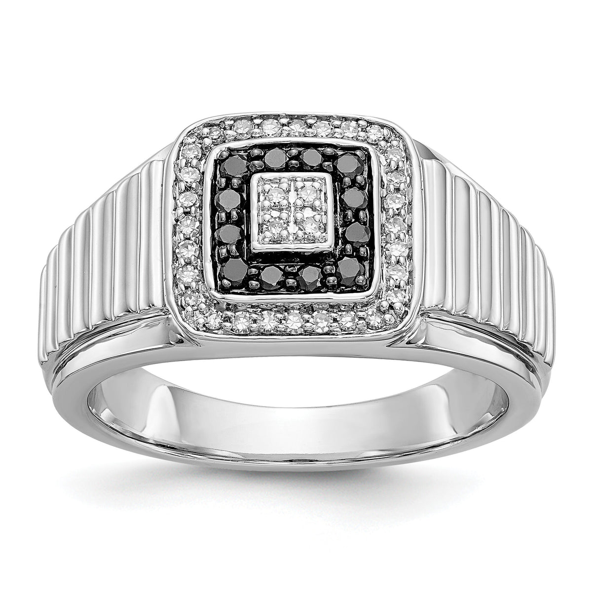 14k White Gold Black and White Diamond Mens Ring-RM5831
