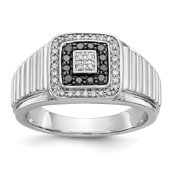 14k White Gold Black and White Diamond Mens Ring-RM5831
