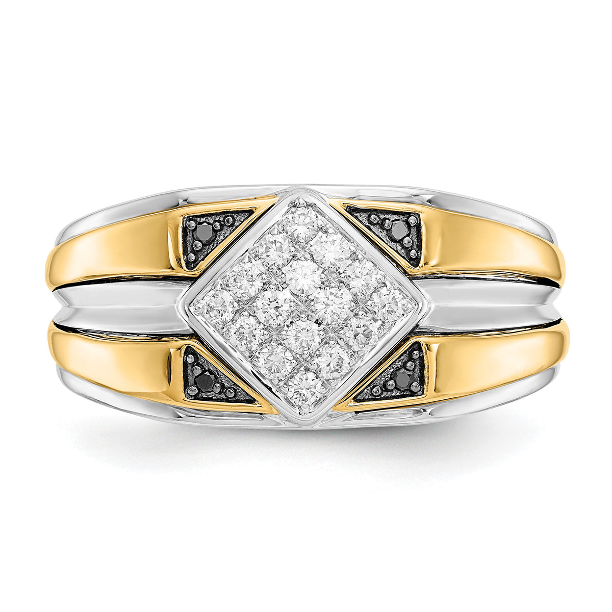 14k Two-tone Black and White Diamond Mens Ring-RM5836
