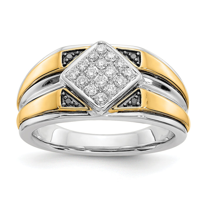 14k Two-tone Black and White Diamond Mens Ring-RM5836