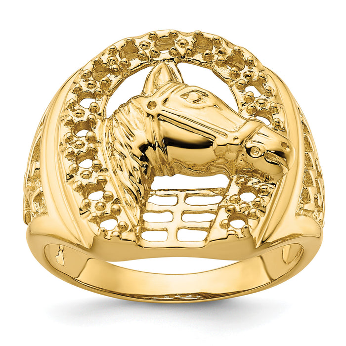 14k Horseshoe w/Horse in Center Mens Ring Mounting-RM5837