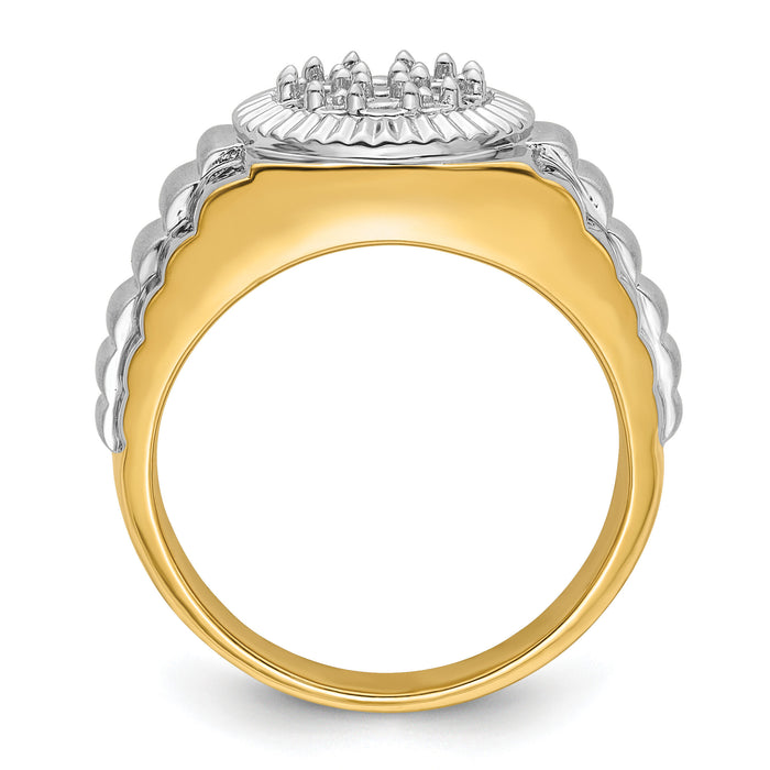 14k Two-tone Fancy Ridged-Sides Mens Diamond Ring Mounting-RM5840