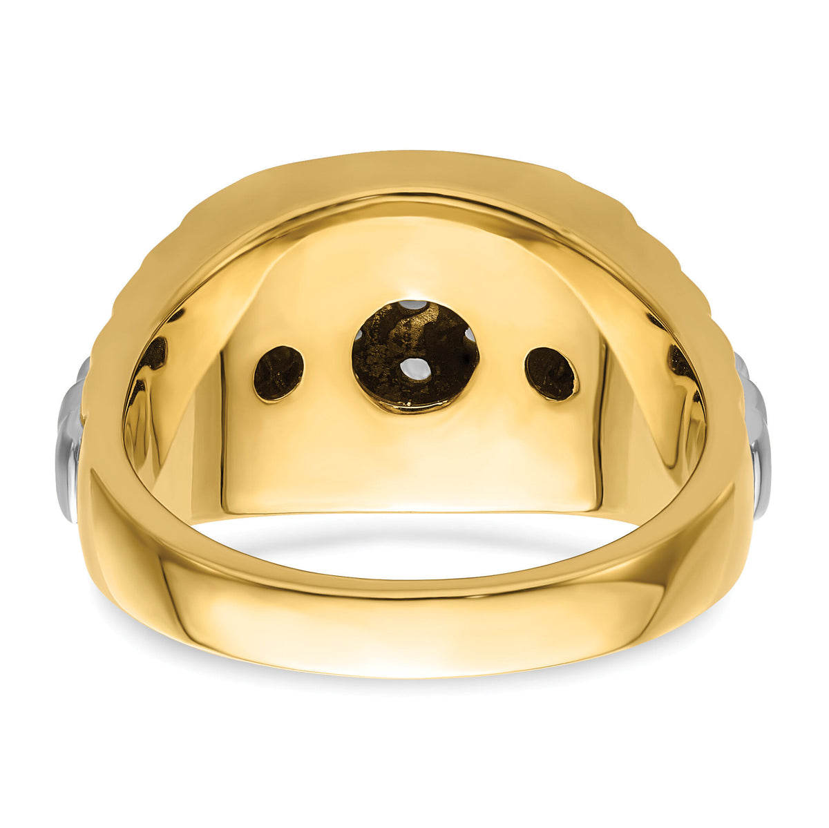 14k Two-tone Fancy Ridged-Sides Mens Diamond Ring Mounting-RM5840