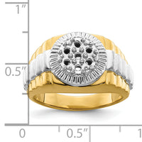 14k Two-tone Fancy Ridged-Sides Mens Diamond Ring Mounting-RM5840