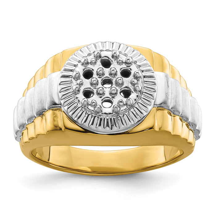 14k Two-tone Fancy Ridged-Sides Mens Diamond Ring Mounting-RM5840-050-YW