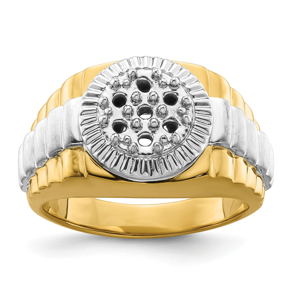 14k Two-tone Fancy Ridged-Sides Mens Diamond Ring Mounting-RM5840