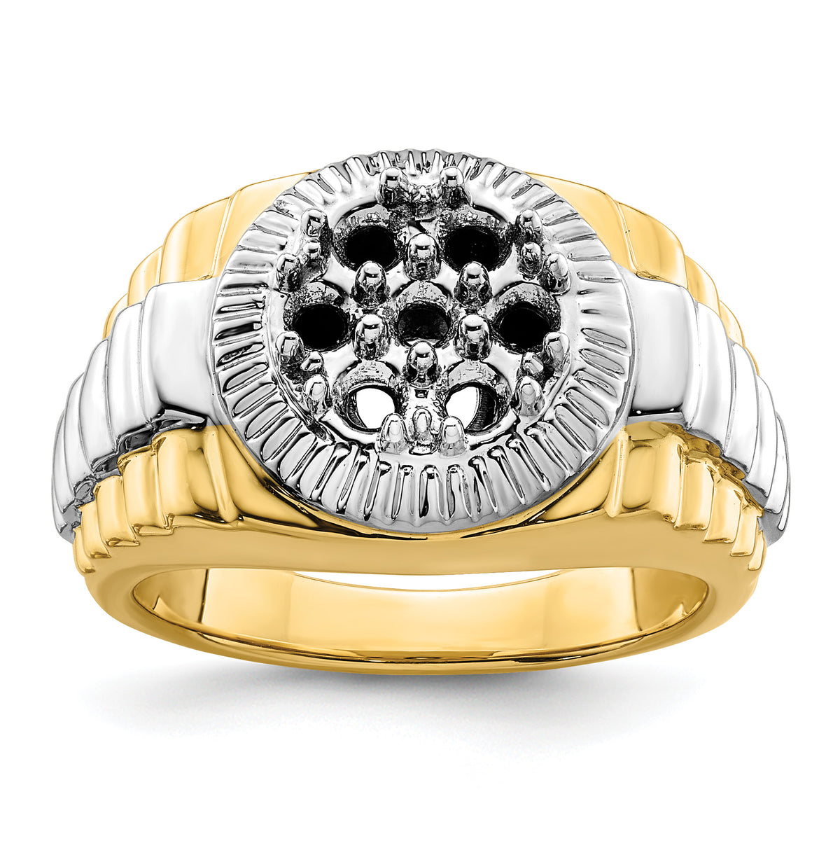 14k Two Tone Fancy Ridged-Sides 1ct Mens Diamond Ring Mounting-RM5840-100-YW
