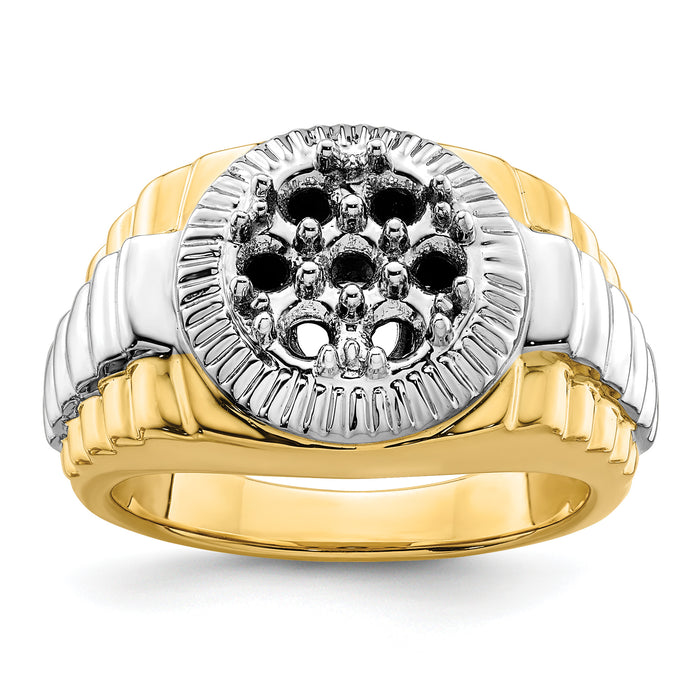 14k Two Tone Fancy Ridged-Sides 1ct Mens Diamond Ring Mounting-RM5840-100-YW