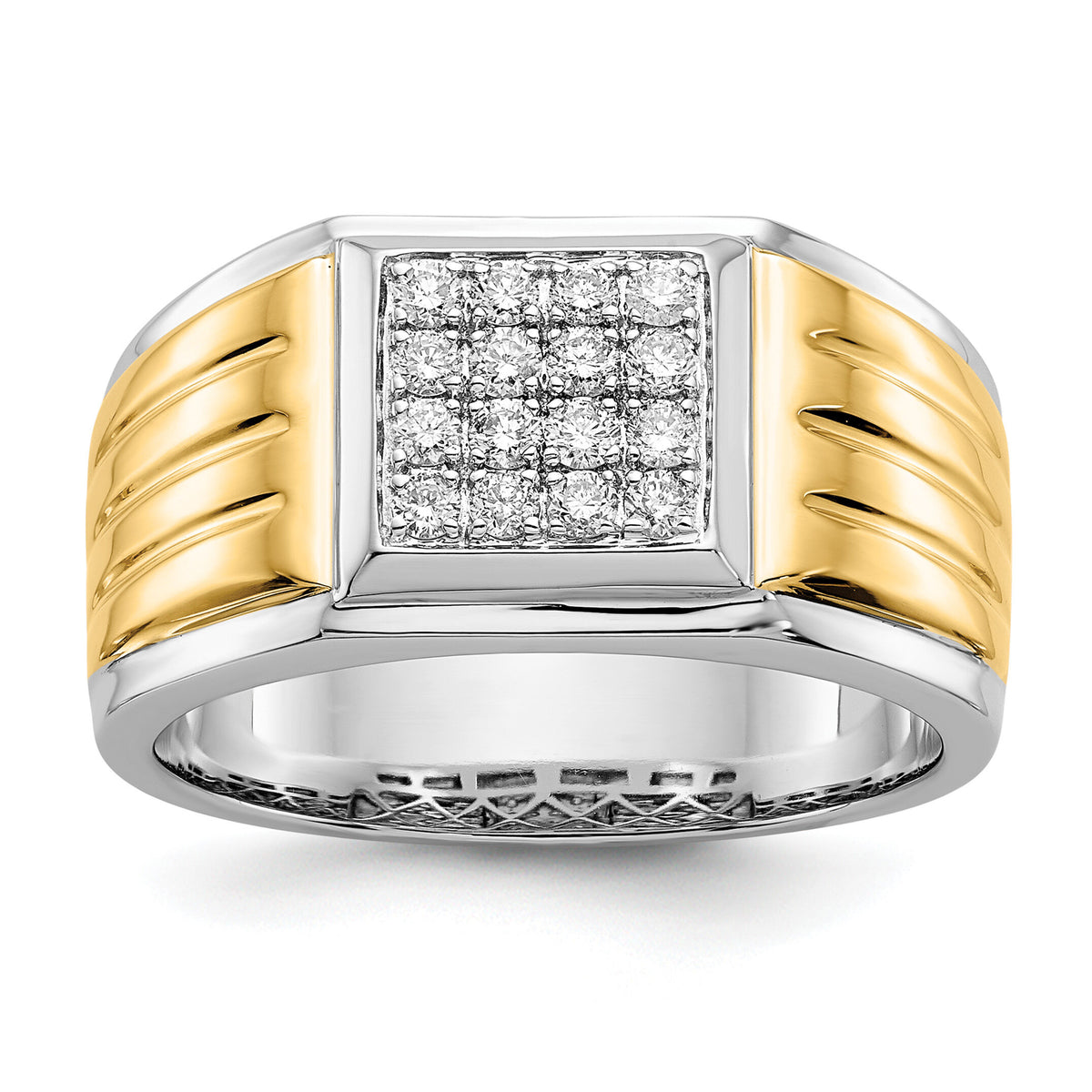 14k Two-tone Diamond Square Mens Ring-RM5843