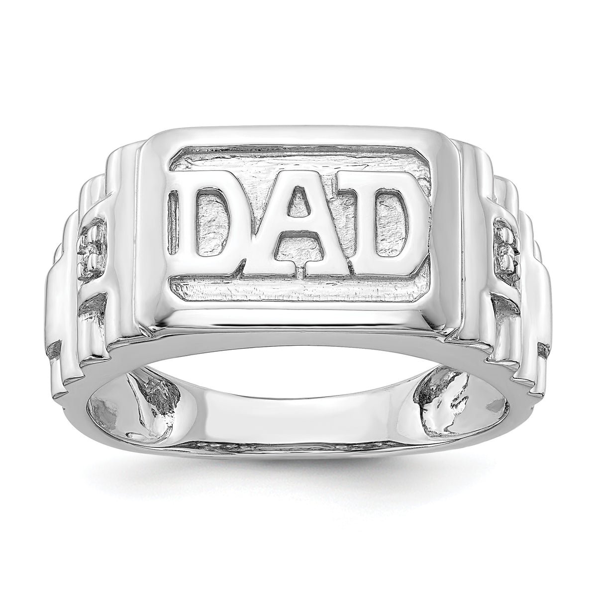 14k White Gold Ridged Sides Mens DAD Ring Mounting-RM5845-001-W