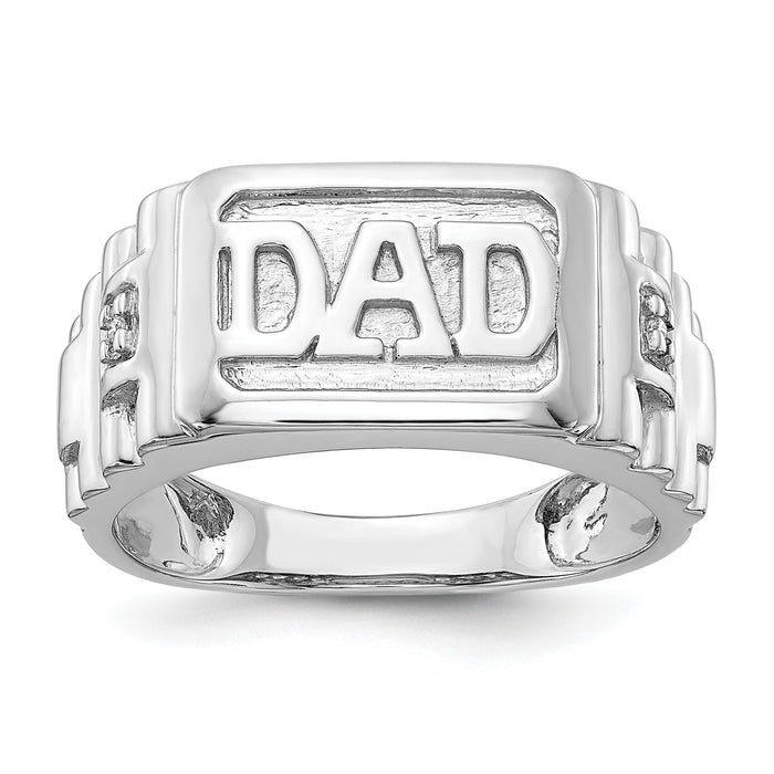 14k White Gold Ridged Sides Mens DAD Ring Mounting-RM5845-001-W