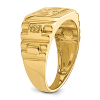 14k Etched Band Polished Mens DAD Ring Mounting-RM5845
