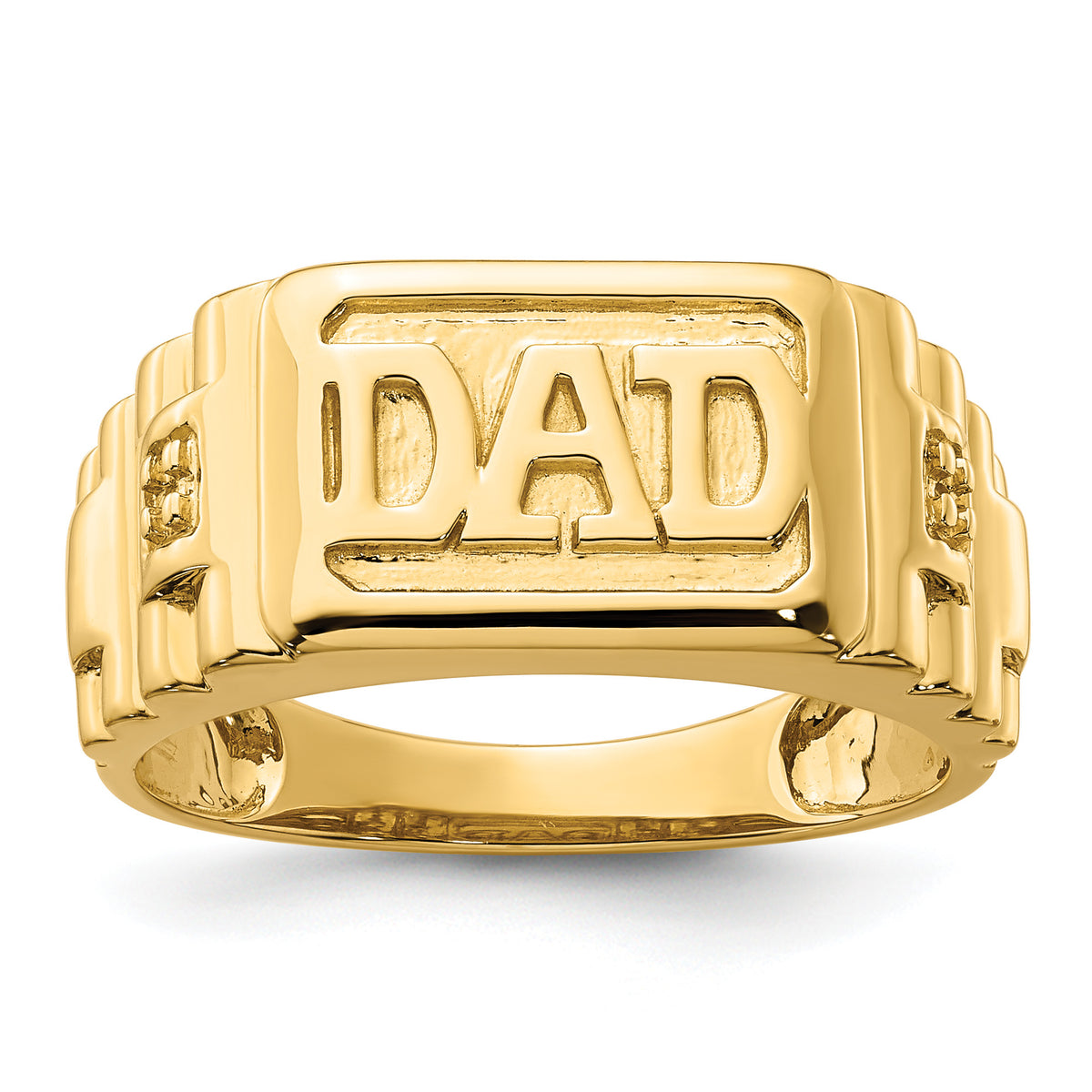 14k Etched Band Polished Mens DAD Ring Mounting-RM5845-001-Y