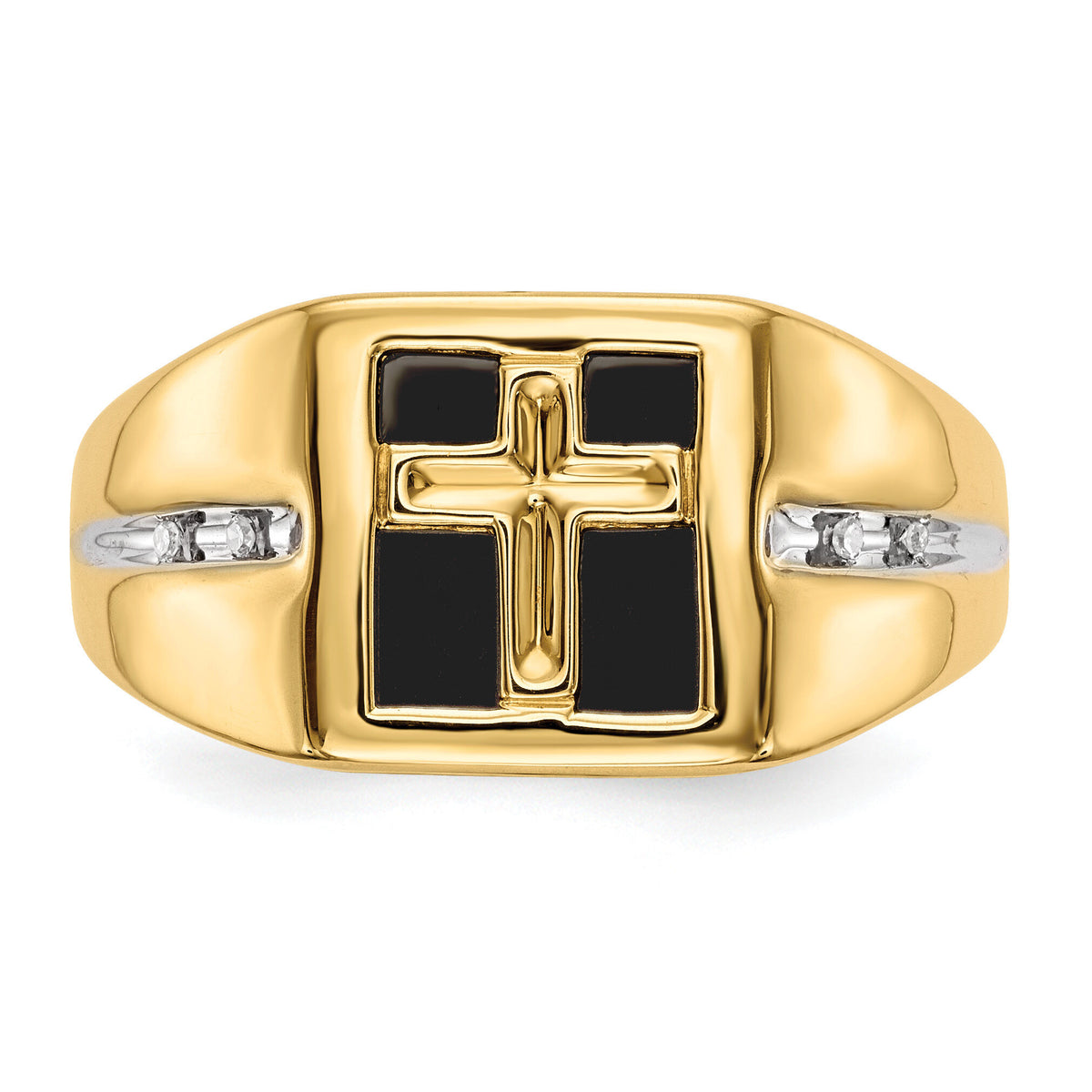 14k Onyx and Diamond Cross Mens Ring-RM5848
