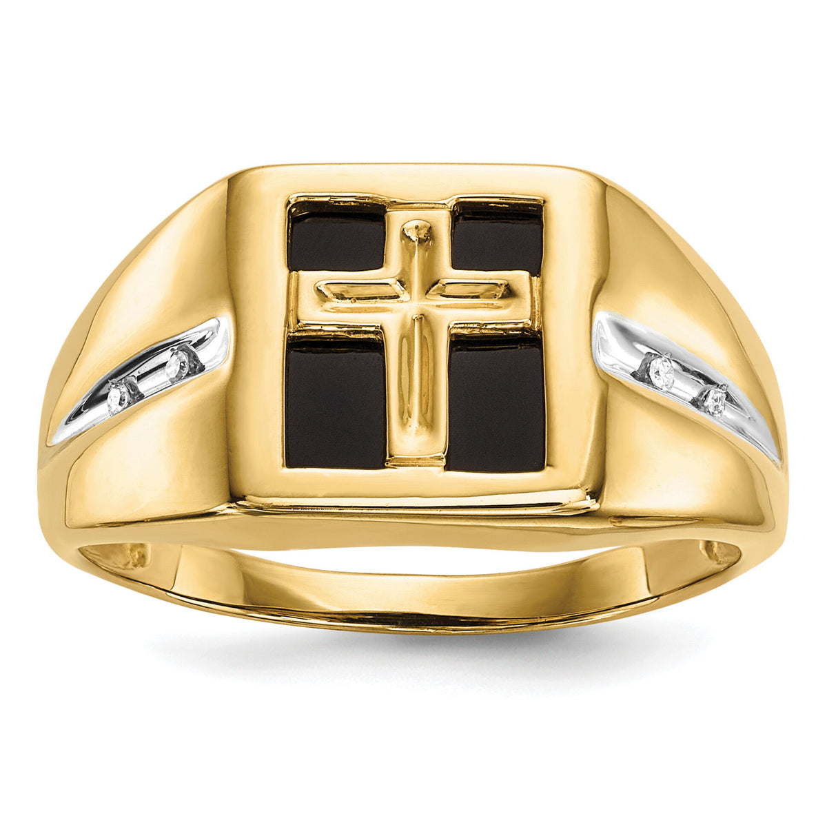 14k Onyx and Diamond Cross Mens Ring-RM5848