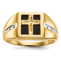 14k Onyx and Diamond Cross Mens Ring-RM5848