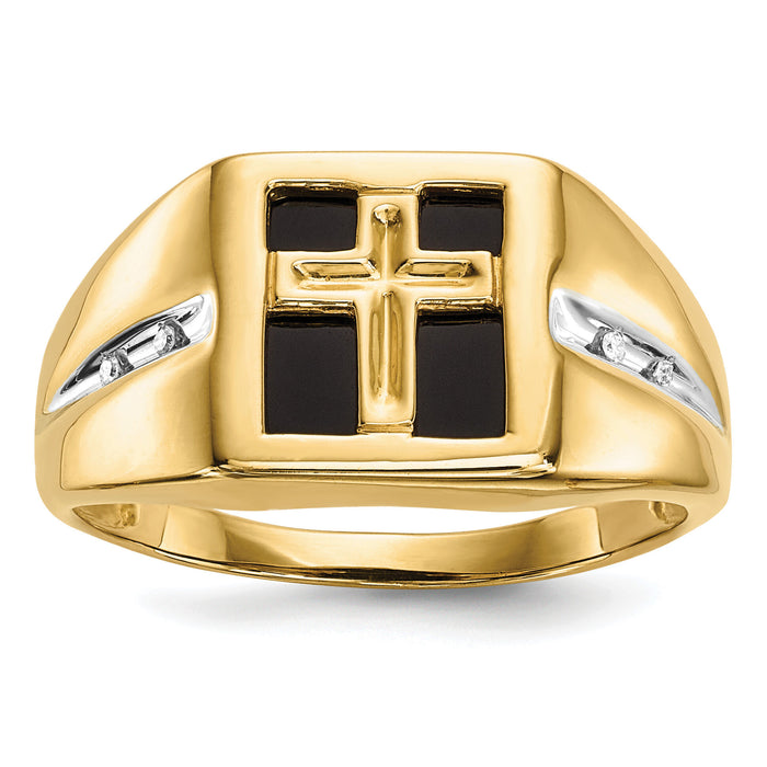 14k Onyx and Diamond Cross Mens Ring-RM5848