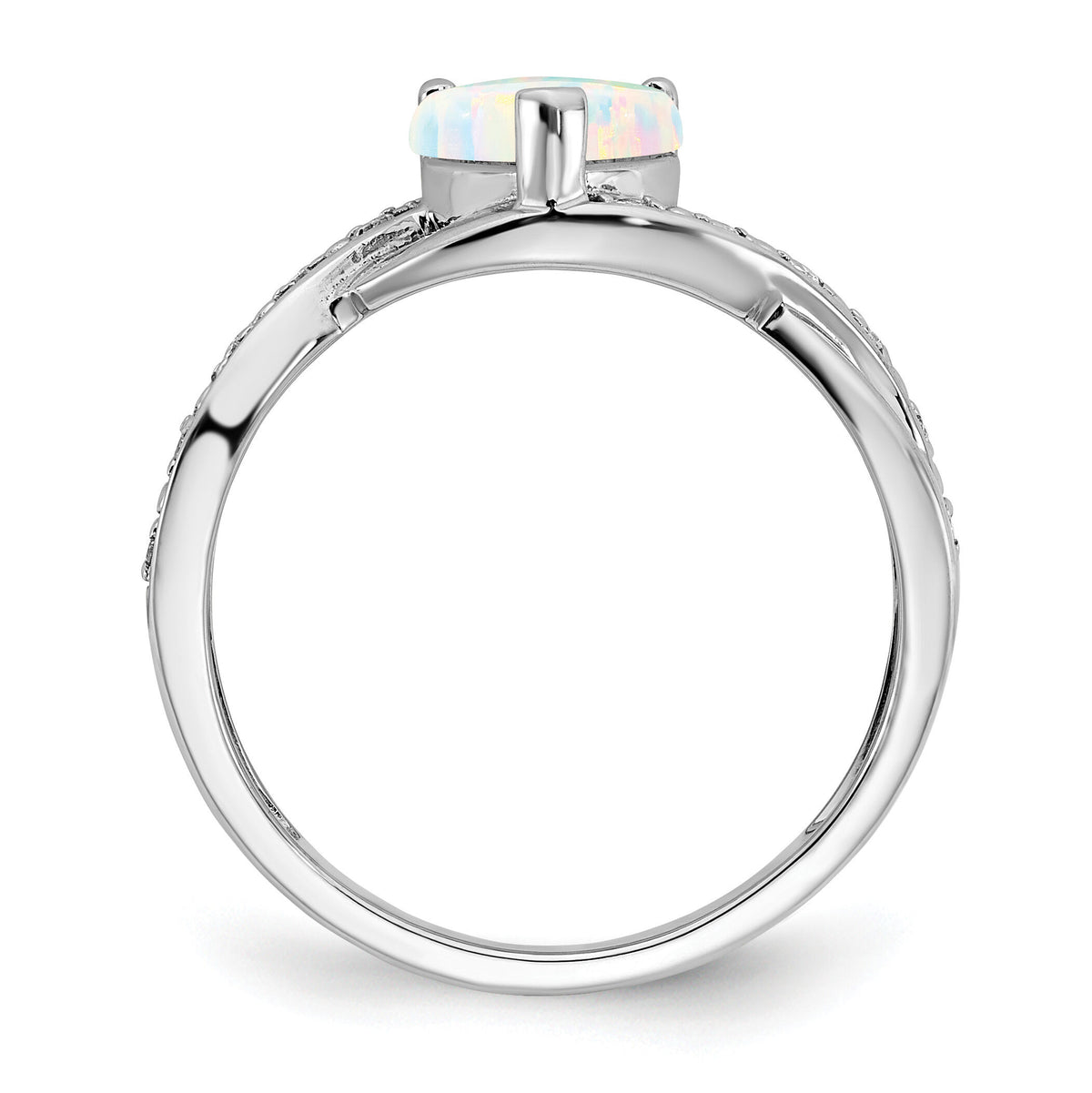 14k White Gold Created Opal and Diamond Heart Ring-RM5889