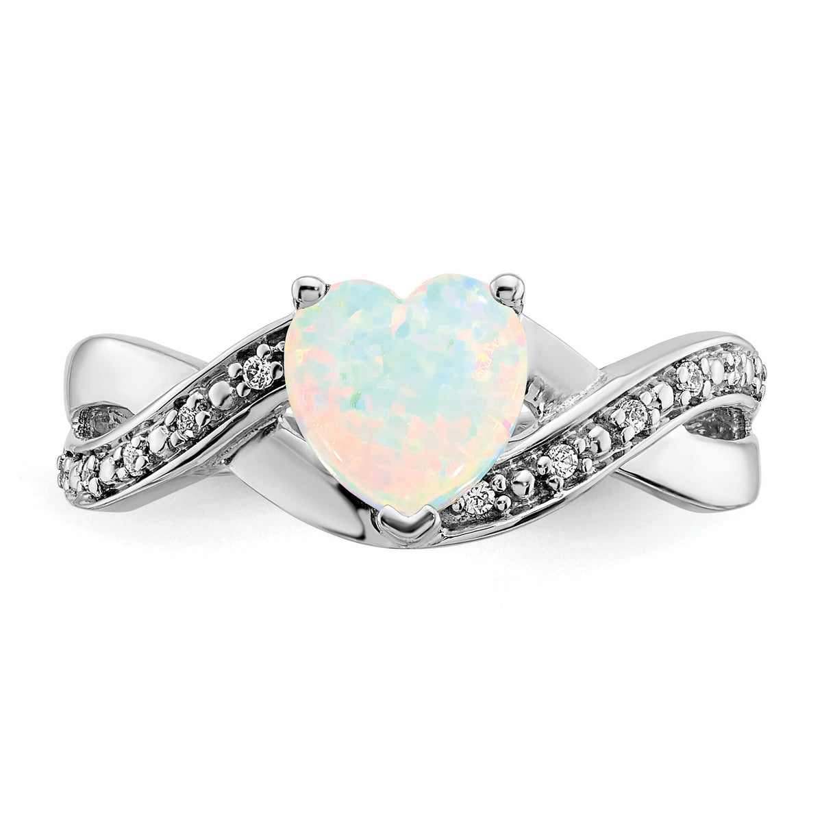 14k White Gold Created Opal and Diamond Heart Ring-RM5889