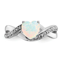 14k White Gold Created Opal and Diamond Heart Ring-RM5889