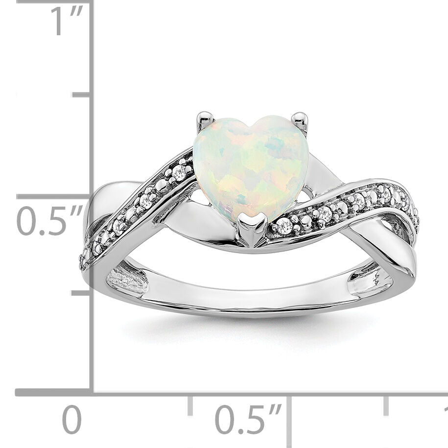 14k White Gold Created Opal and Diamond Heart Ring-RM5889