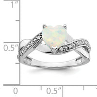 14k White Gold Created Opal and Diamond Heart Ring-RM5889
