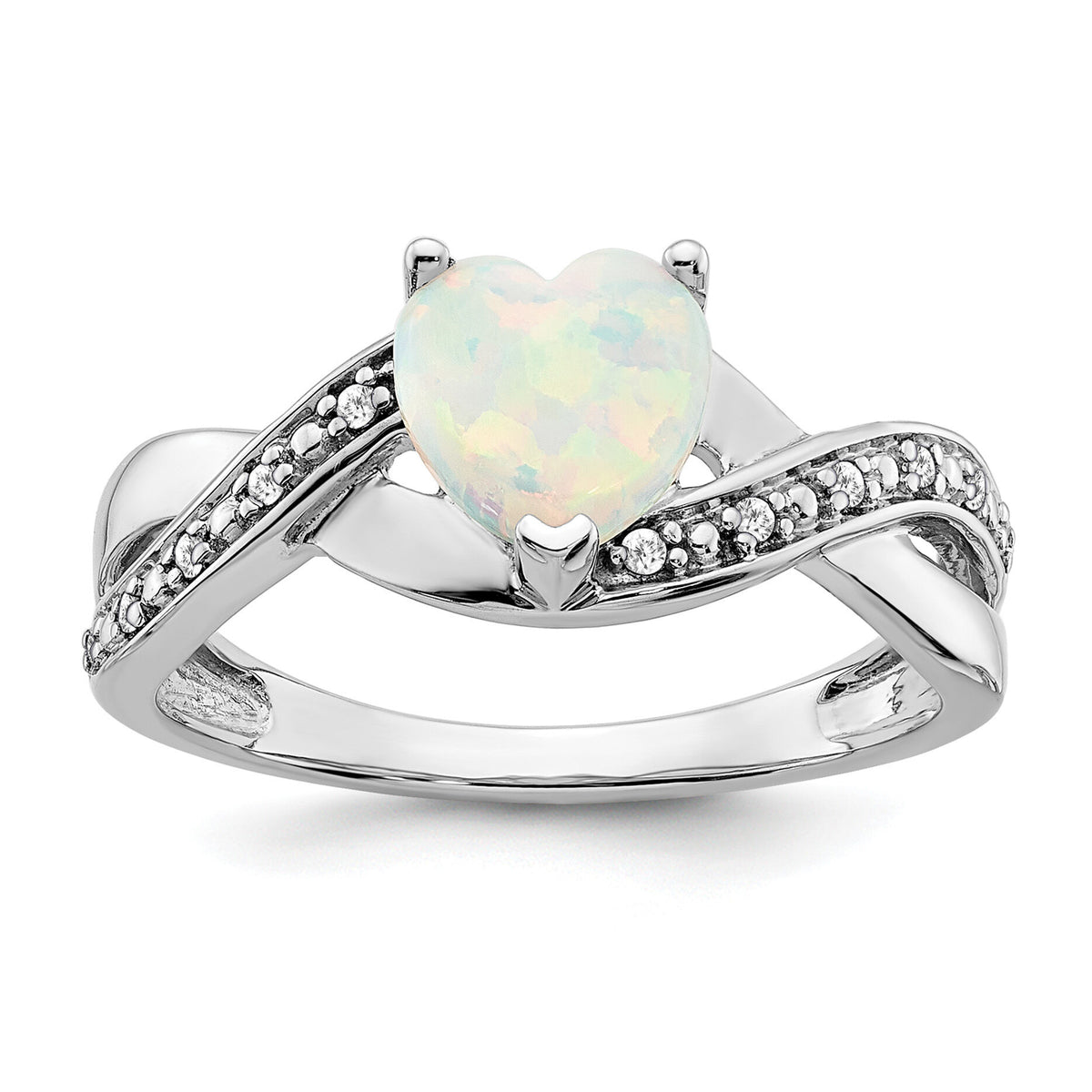14k White Gold Created Opal and Diamond Heart Ring-RM5889