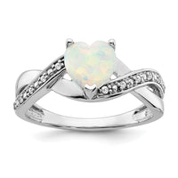 14k White Gold Created Opal and Diamond Heart Ring-RM5889