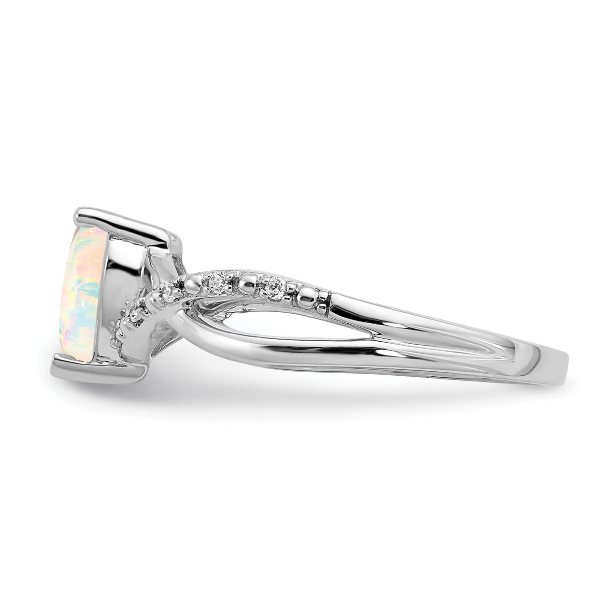 14k White Gold Created Opal and Diamond Heart Ring-RM5890