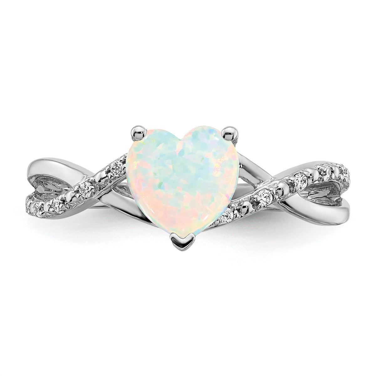 14k White Gold Created Opal and Diamond Heart Ring-RM5890