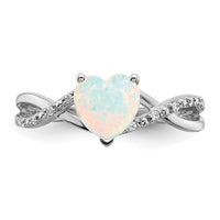 14k White Gold Created Opal and Diamond Heart Ring-RM5890