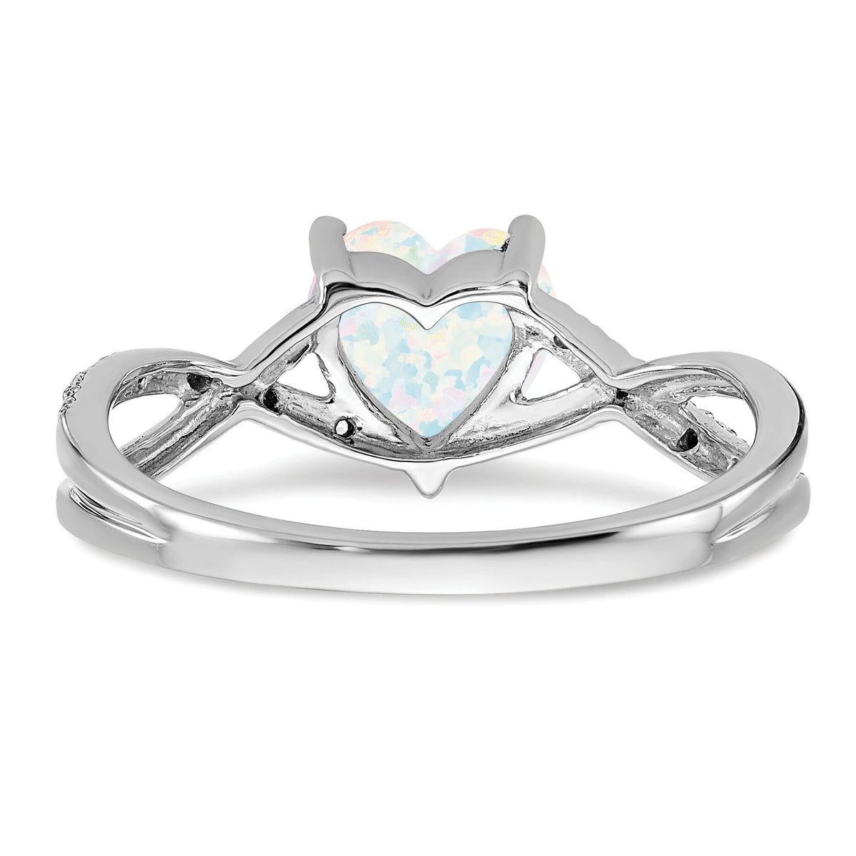 14k White Gold Created Opal and Diamond Heart Ring-RM5890
