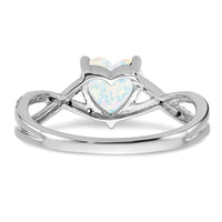 14k White Gold Created Opal and Diamond Heart Ring-RM5890