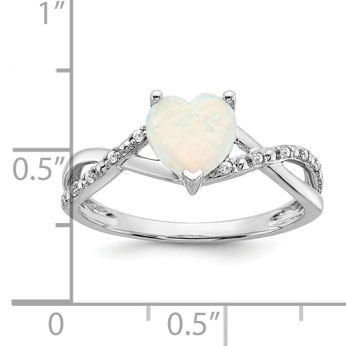 14k White Gold Created Opal and Diamond Heart Ring-RM5890