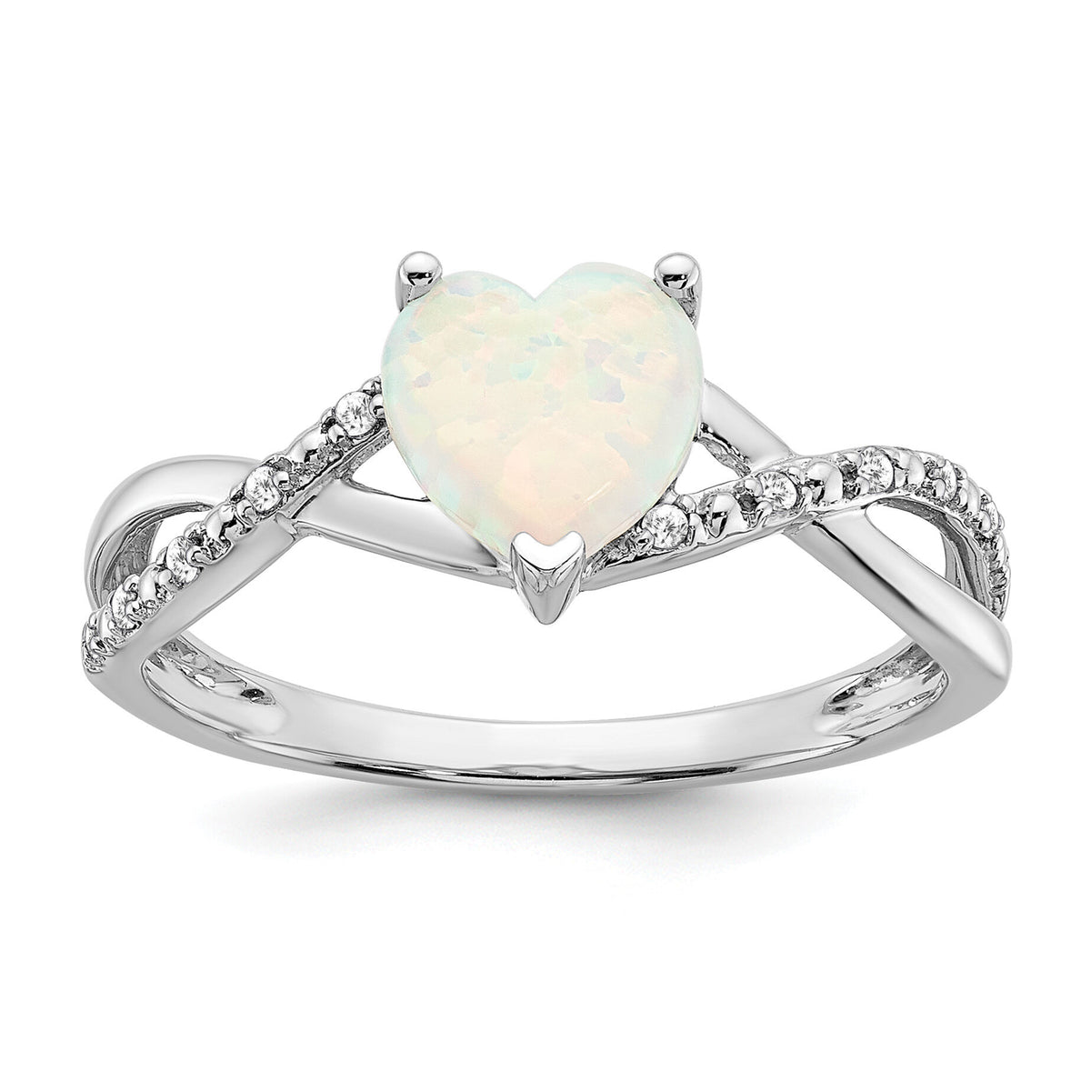 14k White Gold Created Opal and Diamond Heart Ring-RM5890
