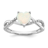 14k White Gold Created Opal and Diamond Heart Ring-RM5890