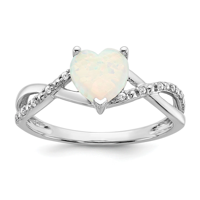 14k White Gold Created Opal and Diamond Heart Ring-RM5890