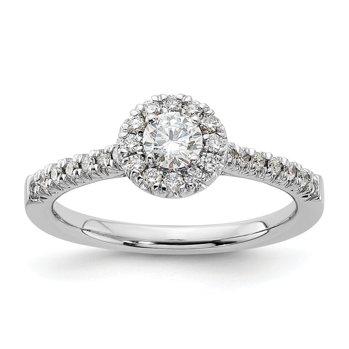 14kw Lab Grown Diamond VS+ F+ 1/2 ctw Round Halo Engagement Ring-RM5926E-050-WLD