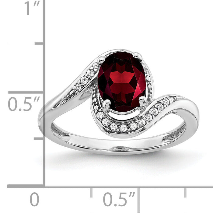 14k White Gold Oval Garnet and Diamond Bypass Ring-RM5948