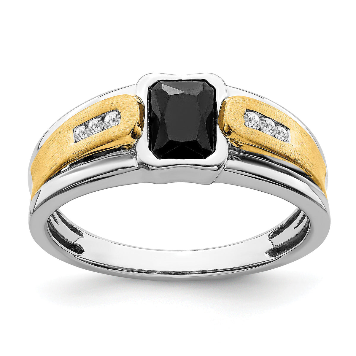 14k Two-tone Onyx and Diamond Mens Ring-RM5952
