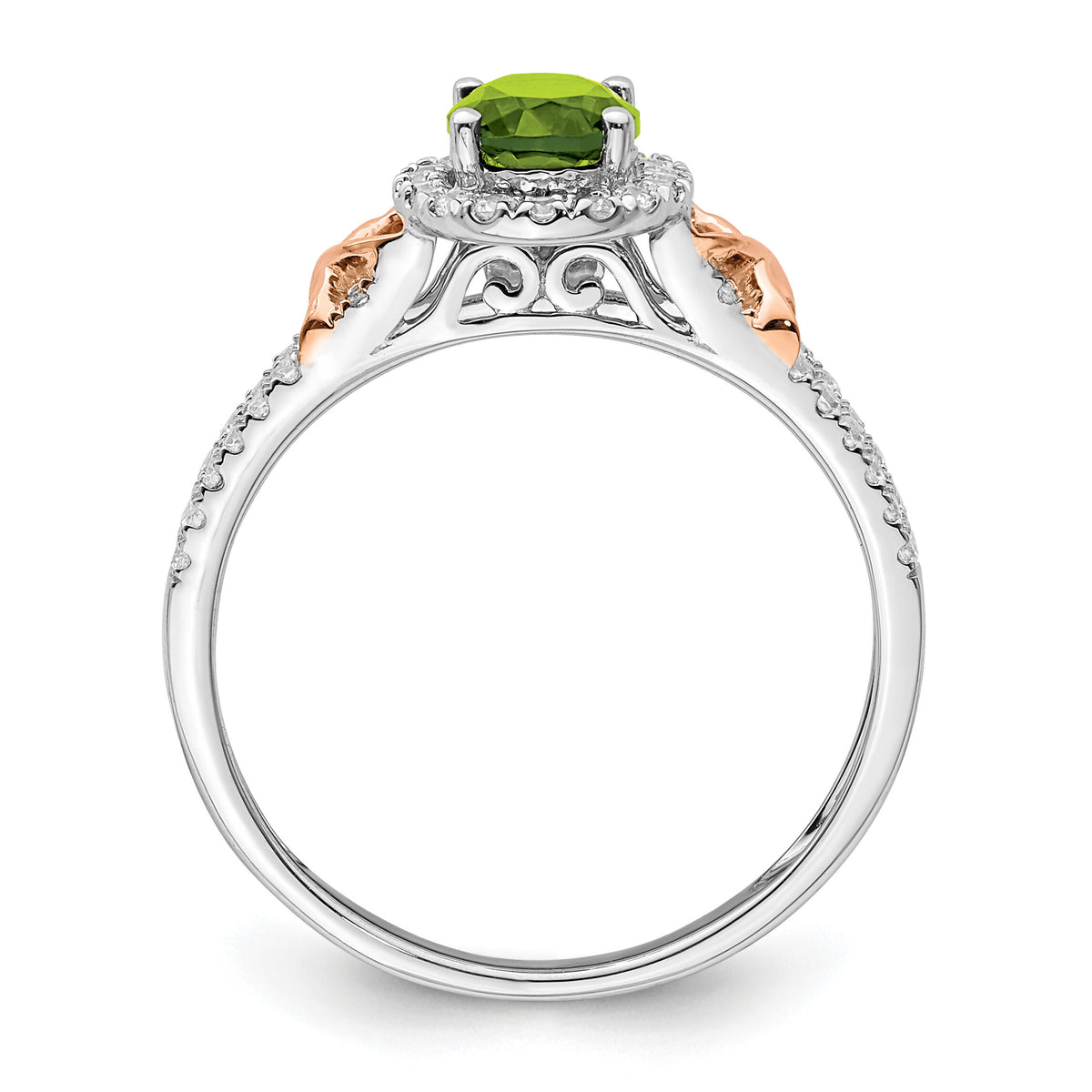14k White Gold w/RG Accent Peridot and Diamond Halo Ring-RM5957