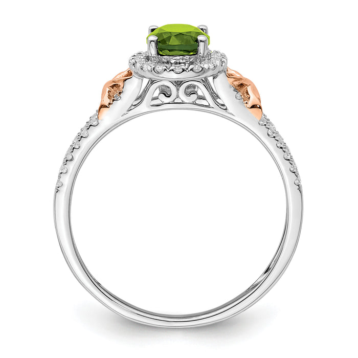 14k White Gold w/RG Accent Peridot and Diamond Halo Ring-RM5957