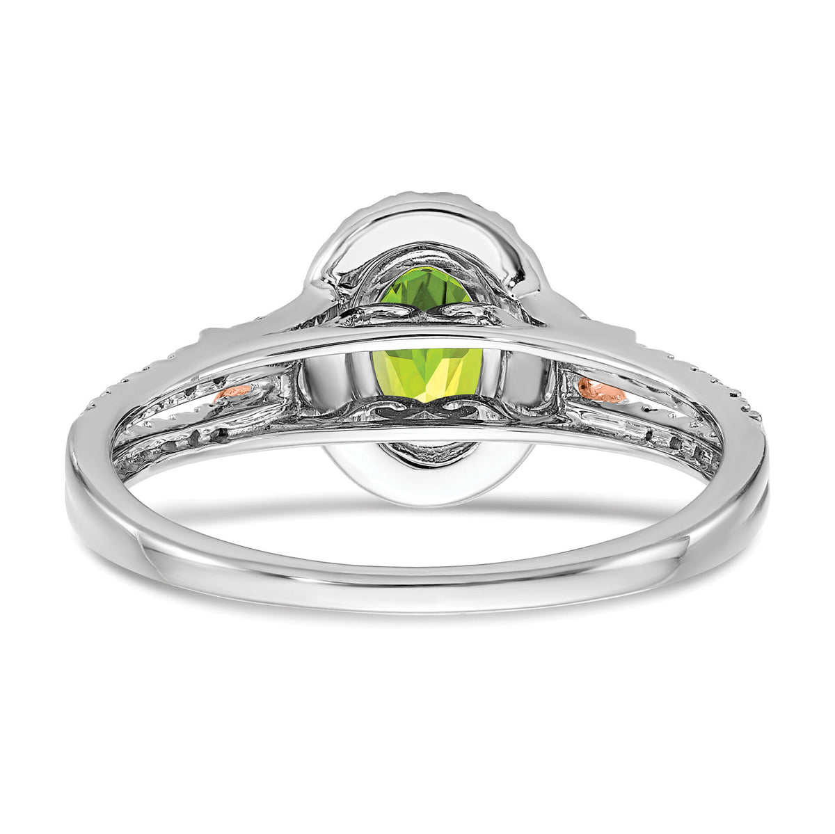 14k White Gold w/RG Accent Peridot and Diamond Halo Ring-RM5957