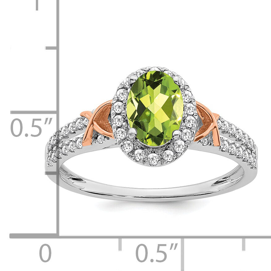 14k White Gold w/RG Accent Peridot and Diamond Halo Ring-RM5957