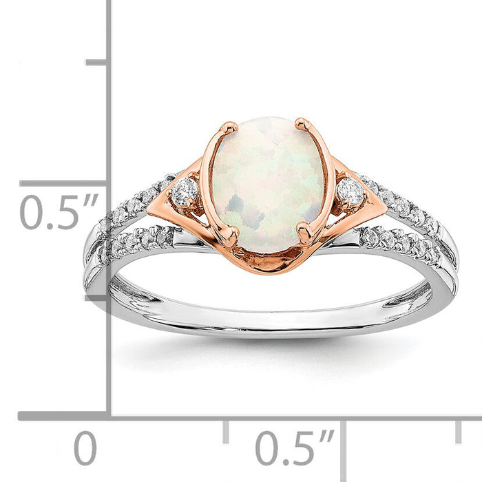 14k Two-tone Created Opal and Diamond Ring-RM5958