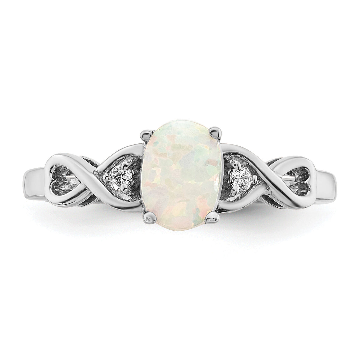 14k White Gold Created Opal and Diamond Ring-RM5972