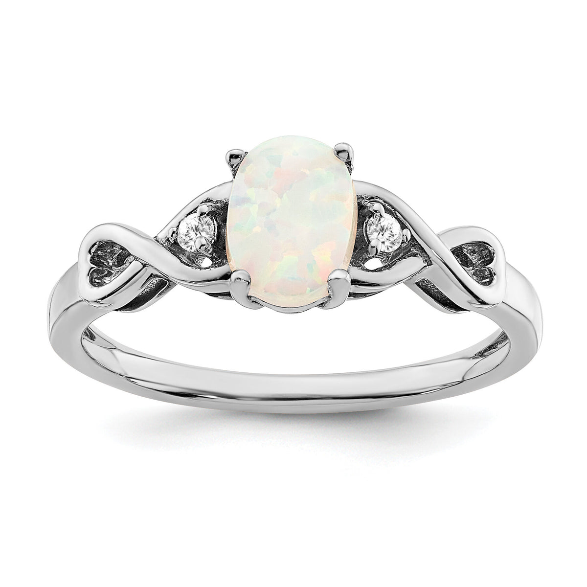 14k White Gold Created Opal and Diamond Ring-RM5972