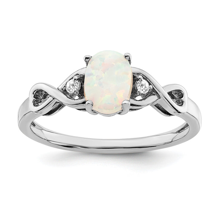 14k White Gold Created Opal and Diamond Ring-RM5972