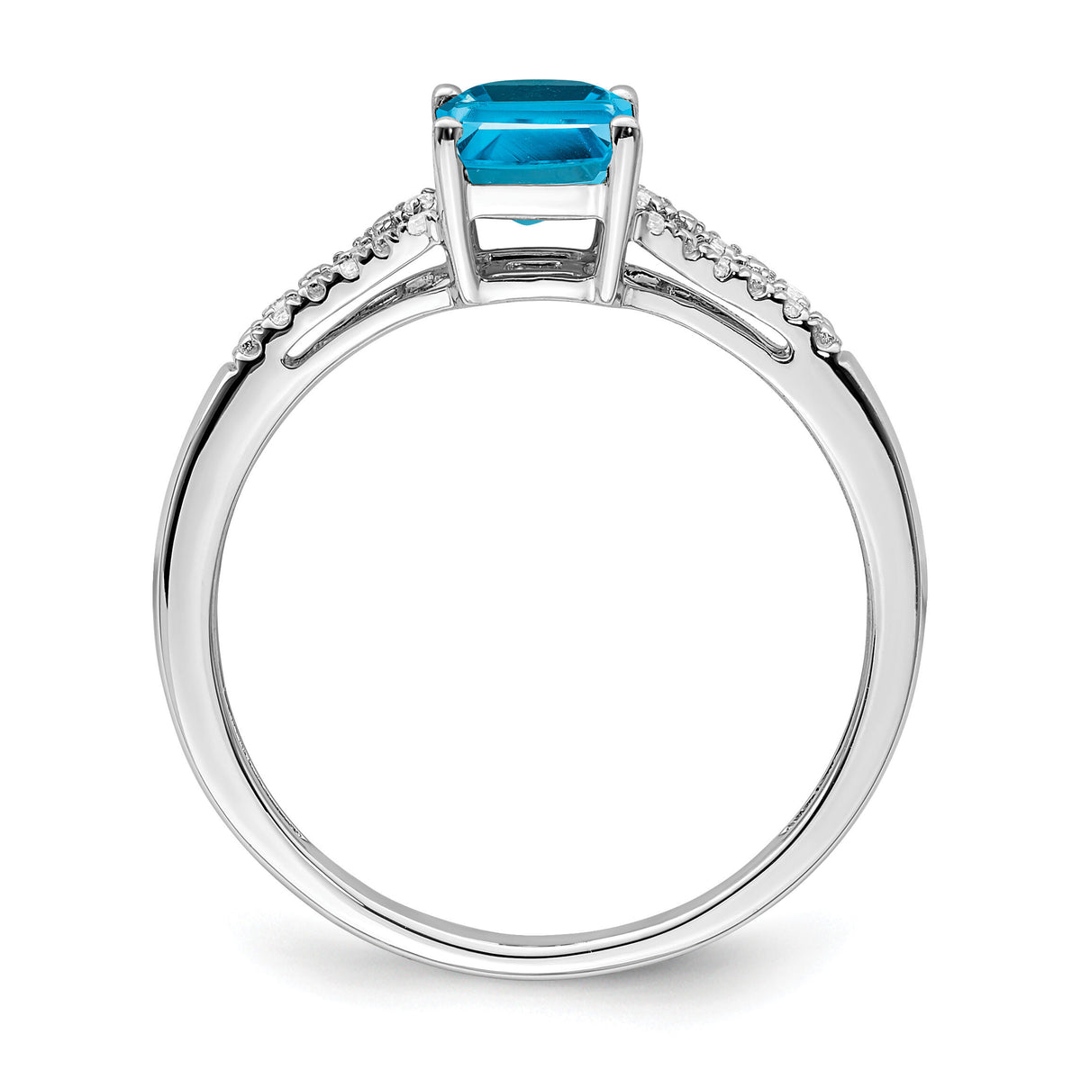 14k White Gold Emerald-cut Blue Topaz and Diamond Ring-RM5985